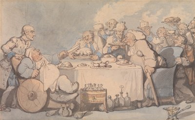 Annehmlichkeiten von Bath - Gichtkranke Gourmets beim Abendessen von Thomas Rowlandson